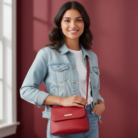 Liz Claiborne Handbags - Liz Claiborne Red Crossbody Purse Gold Tone Hardware Flap Bag Classic Chic